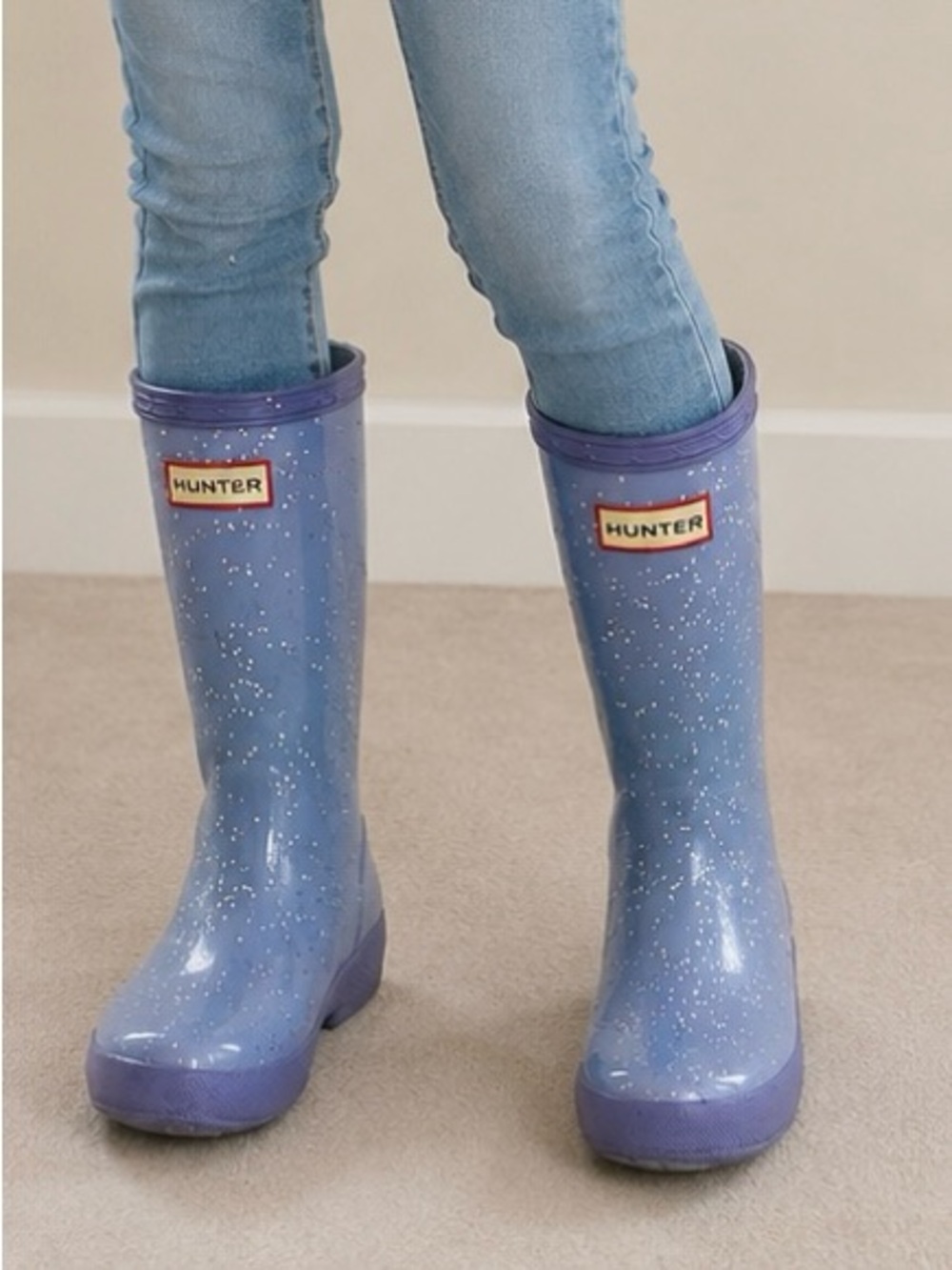 Hunter Kids Original Nebula Rain Boots Lavender Glitter Waterproof Rubber Boots